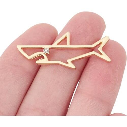 10 x Gold Tone Open Shark & Rhinestone Charms Pendants for DIY Earrings Necklace Jewelry Making Accessories 38x16mm