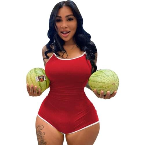 Casual Fitness Solid Bodysuit Playsuit Sexy Spaghetti Strap O Neck Backless Mini Shorts Body Sporty Club Jumpsuit Women Overalls