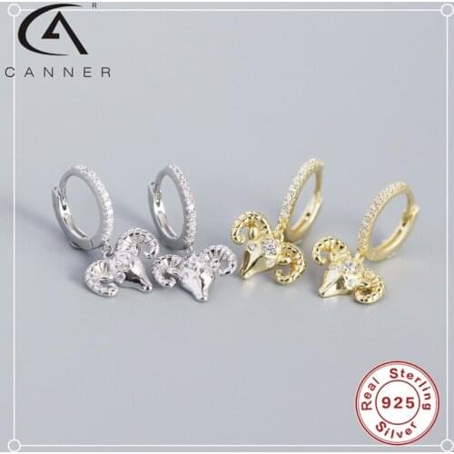 CANNER Sheep Head Pendant Earrings For Women Hoop Earrings Silver 925 Jewelry Cartilage Hanging Circle Earrings Pendientes Mujer