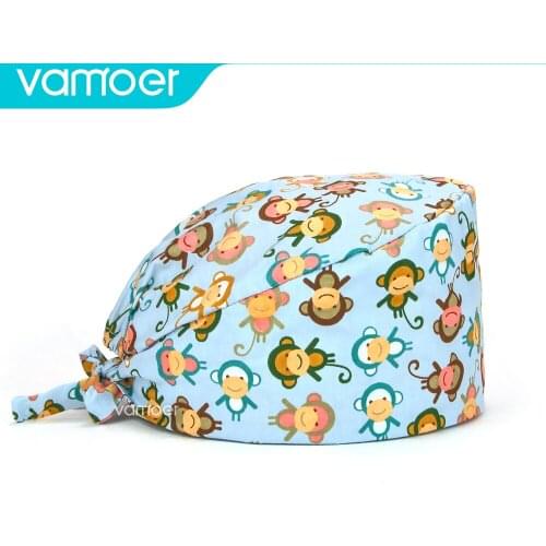 Cartoon monkey printing Unisex scrubs hat pet nursing accessories Health service cap scrub cap operating room cap