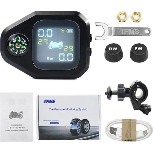 Best quality USB Solar Charging Motorcycle TPMS Motor Tire Pressure Tyre Temperature Monitoring Alarm System with 2 External