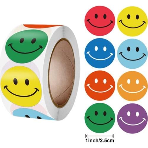 500Pcs/roll Colorful Heart Shaped Stickers 1inch Reward Sticker School Reward Students Cute Smile Face Sticker Kids Toy Sticker