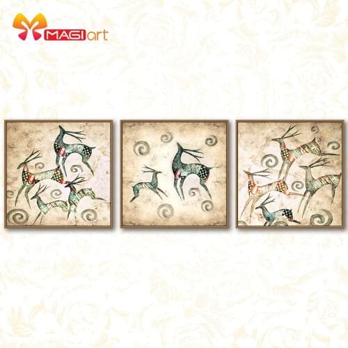 Cross stitch kits Embroidery needlework sets 11CT water soluble canvas patterns 14CT Animal Style Galloping Deers-NCMA089