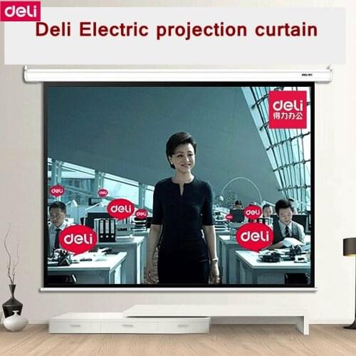Deli 50492 Electric projection curtain 100"(208x148cm) white plastic curtain hanging curtain meeting room wedding showing