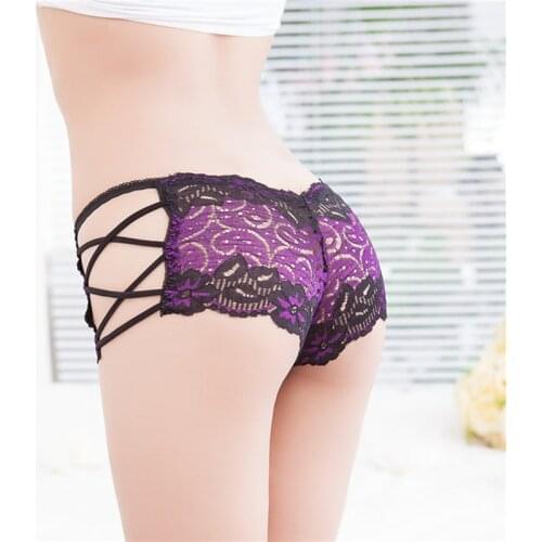 Women Sexy Briefs Hollow Out Lace Underwear Breathable Fabric Bandage Strap Side Intimates All Seasons Comfortable Boxer Panties
