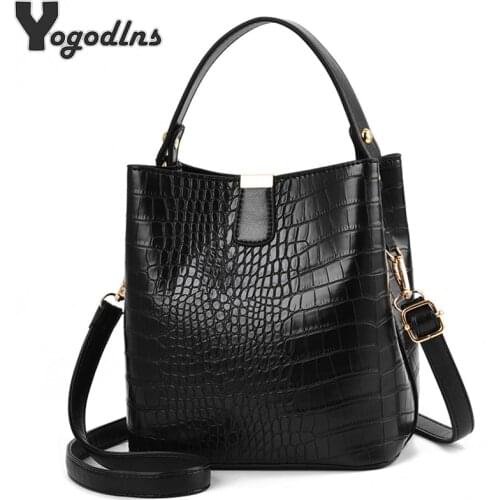Retro Alligator Bucket Bags Women Crocodile Pattern Handbag Capacity Casual Crocodile Shoulder Messenger Bags Ladies PU Purse