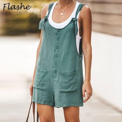 Womens Solid Strap Pocket Button Access Control Casual Jumpsuit Shorts 2021 Womens Jumpsuit Womens Lovely Style Jumpsuit