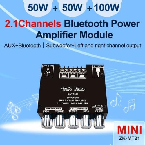 ZK-MT21 bluetooth 5.0 subwoofer amplifier board 50wx2 + 100w 2.1 power stereo audio amplifier amplifier tone board bass amp aux