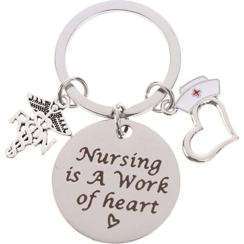 1PCS Nursing Is A Work Of Heart Key Ring Nurses Day Doctor Gift Keyring Nurse Hat Keychain