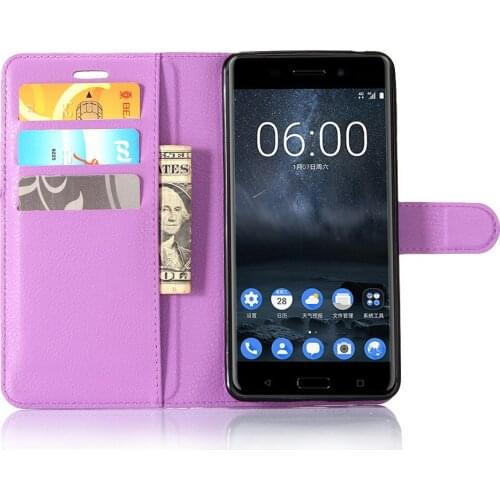 10pcs/lot Lichi wallet PU Leather stand+TPU Cover Case with card slot For Nokia 3 5 6