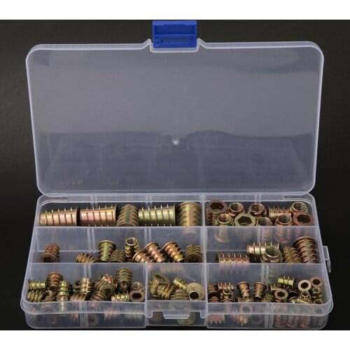 100Pcs Iron Zinc Plating Insert Wood Nut Hex Drive Head Furniture Nuts Accessories