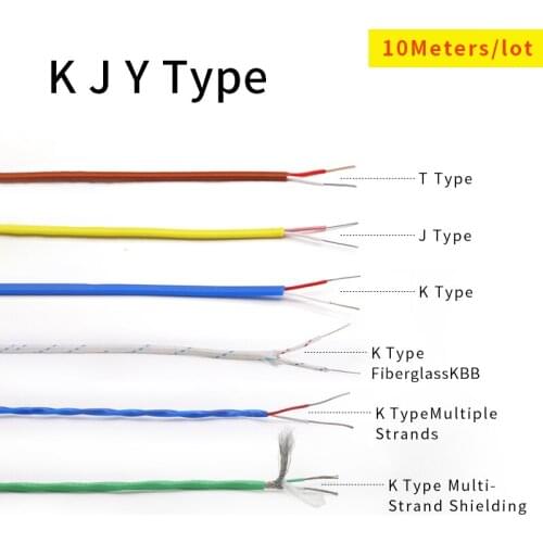 10M K J T Type Thermocouple Wire 2 Cores PTFE Insulator Shielded Line Glass Fiber High Temperature Measuring Compensation Cable