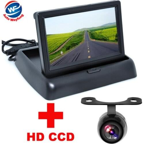 4.3" Color LCD Video Foldable Car Monitor+Universal Car CCD Rear View Camera Night backup Camera 2 in 1 Auto Parking