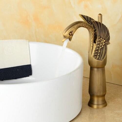 Free shipping antique finish Single hole bathroom basin Lavatory sink Swan Tall faucet Deck mounted