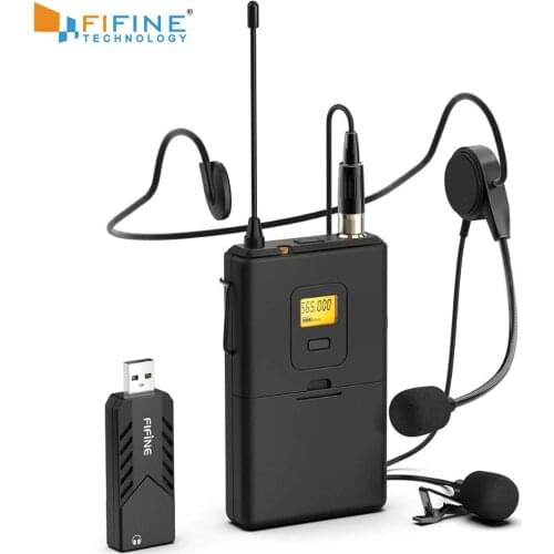 Fifine Wireless Lavalier Microphone for PC & Mac, Condenser Microphone with USB Receiver for Interview, Recording & Podcast