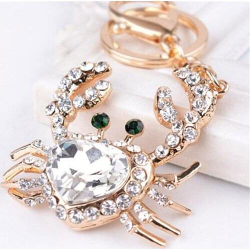 2021 New Crab Key Chain Key Ring Women Bag Pendant Pretty Crystal Animal Keychains Keyrings Car Holder Wholesale