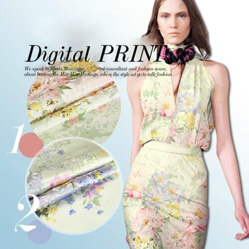 CNUM SS036 100% Natural Silk Satin/Oil Painting,Flowers/Anti-UV Digital Print/Silk Fabric /Width 1.25yd Thickness 16.5mm