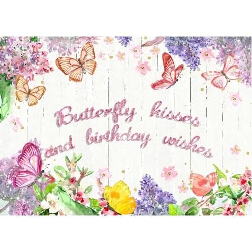 Color Butterfly Among Flowers Birthday Photography Background Celebration Party Decor Photo Booth Studio Prop