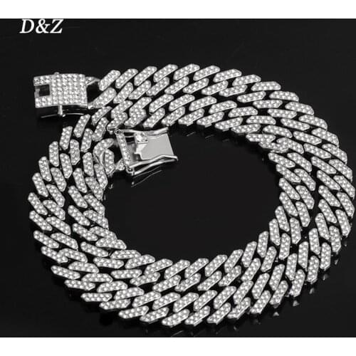 D&Z New 12MM Hip Hop Iced Out Bling Rhinestones Miami Cuban Link Chain Necklaces For Mens/Women 3 Colors Fashion Jewelry