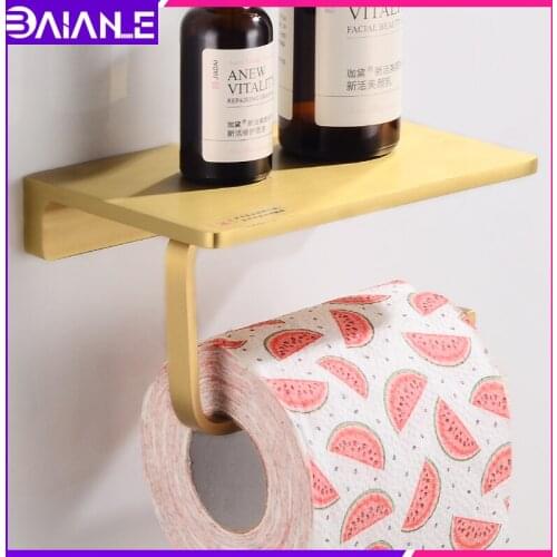 Toilet Paper Holder with Shelf Gold Brass Bathroom Tissue Roll Paper Holder Creative Phone Paper Towel Holder Rack Wall Mounted