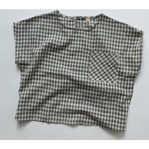 Children Clothing Japan Korean Style Summer Baby Girls Boys T-shirt Linen Cotton Lattice Sleeveless T-shirt Kids Pullover Tops