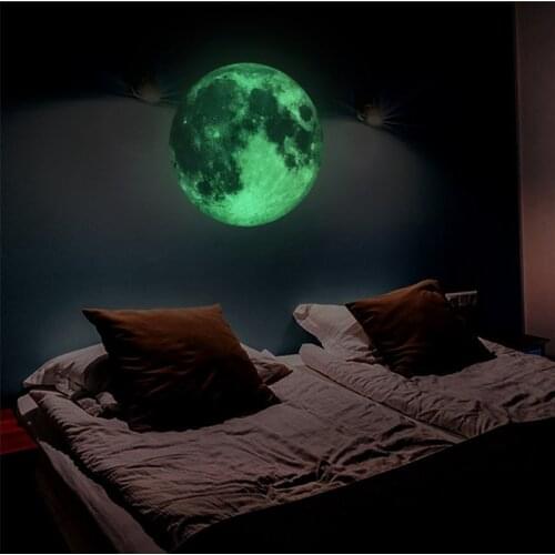 DIY 30cm Luminous Moon Wall Sticker For Kids Room Decoration Removable PVC Glow In The Dark Vinyl Stickers Wall Art Wall Decals