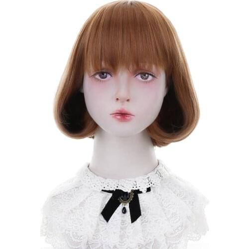 Free Beauty 12" Short Wavy Auburn Marron Chestnut Brown Synthetic Wigs with Bangs for Women Daily Cosplay Costume Halloween
