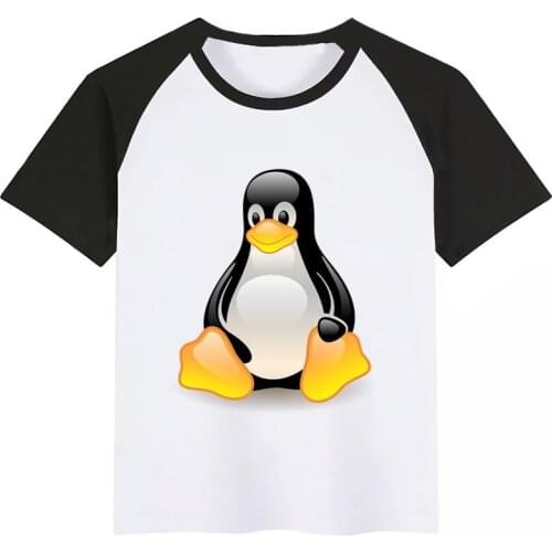 The LINUX Penguin In A Computer Summer Style Funny Cute Girl Tops Fashion Streetwear Harajuku Boy Tshirt Street Kid T Shirt