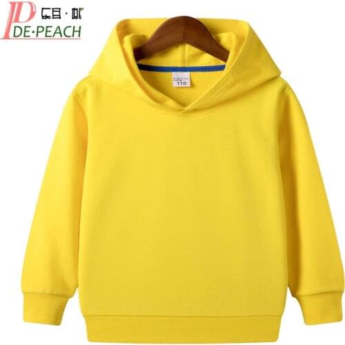 DE PEACH 2-12Years Girls Boys Hoodies Sweatshirt Baby Kids Pullover Hooded Coat Solid Color Children Clothes For Autumn Spring