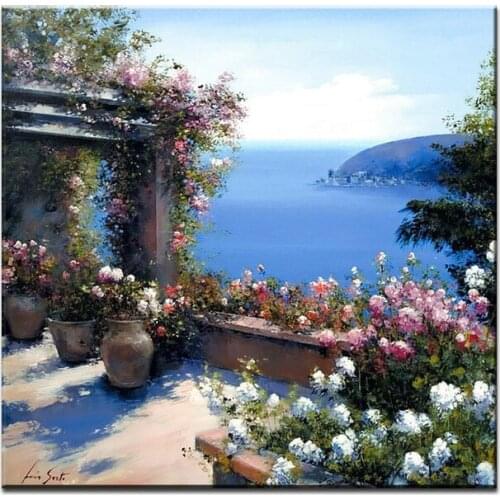 100% hand-painted oil painting high quality landscape pictures for living room knife painting DM15110318