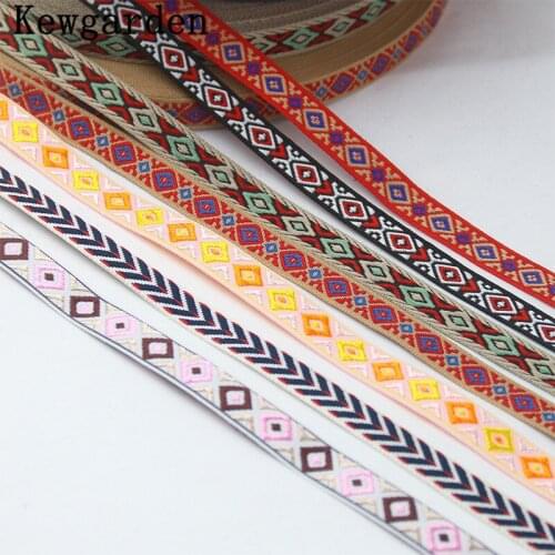 Kewgarden Embroidered Fabric Ribbon 1" 10mm Handmade Tape Crafts DIY Bow Hair Sewing Accessories 11 Yards