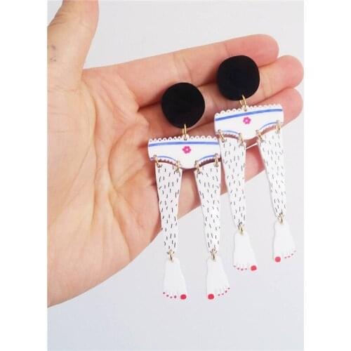 Creative personality legs cute earrings lace digestion small underwear feet funny drop earrings