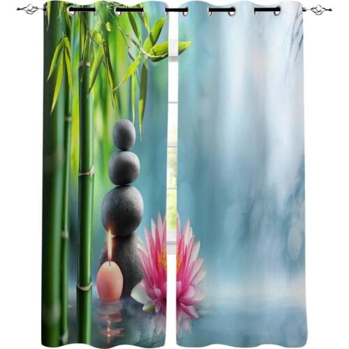 Lotus Bamboo Stones Candle Spa Zen Blue Window Curtains Living Room Curtain Home Decor