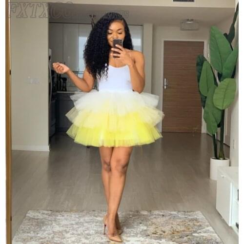 Mini Yellow and White Tiered Tutu Skirt Customized Short Tulle Party Skirt Streetwear Cheap Hot Sale mujer faldas