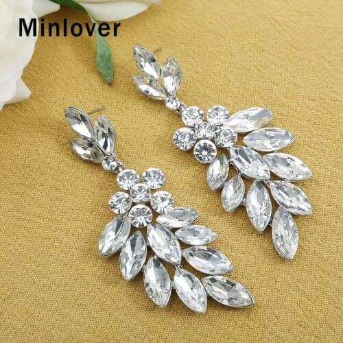 Minlover Bridal angle-wings feather Earrings Women Unique Horse Eye Crystal Hanging Dangle Earring Wedding Jewelry MEH1749