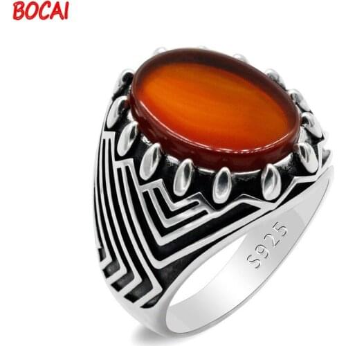 2021 new 925 silver hip hop agate male ring