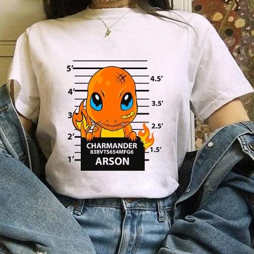 New Pokemon Pikachu Bad Charmander T-shirt Manga Kawaii Women Tops Print Cute Casual Clothes Cartoons Aesthetic Femme Tee Things