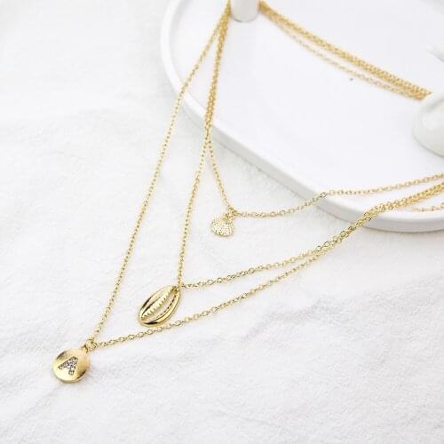 European and American trend new shell letter necklace, exaggerated multilayer alloy clavicle chain necklace initial necklace