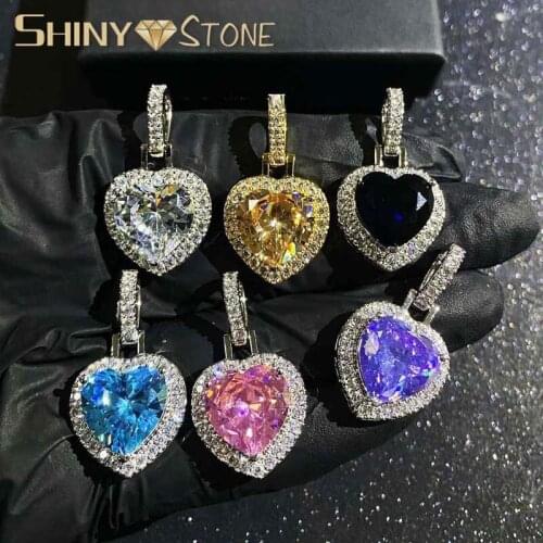 2021 Bling Iced Out Colorful Heart CZ Pendant Necklace For Women Girls HipHop Full Cubic Zirconia Stone With 3mm Tennis Chain