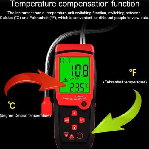 TA8406A Charging Power Handheld Natural Gas Detector Combustible Gas Sniffer Methane Leak Sensor Alarm LED light Alarm Buzzer