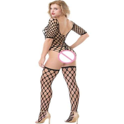 Plus Size Sexy Hot Erotic Fishnet Halter Backless Bodystocking Bodysuit Costumes Lingerie Lenceria Porn Latex Catsuit Underwear