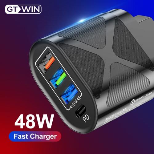 EU UK US Plug Type-c USB PD Charger 4 Ports 48W Fast Charging QC3.0 Universal Charger For iPhone 12 11 XS XR Xiaomi iPad Pro