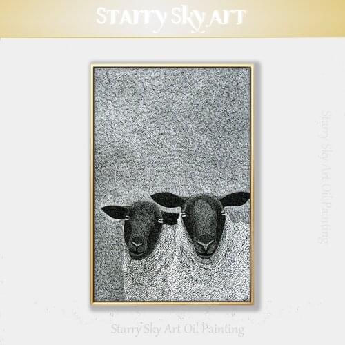 Excellent Artist Hand-painted High Quality Animals 2 Sheep Oil Painting on Canvas Pop Fine Art Animal Israel Sheep Oil Painting
