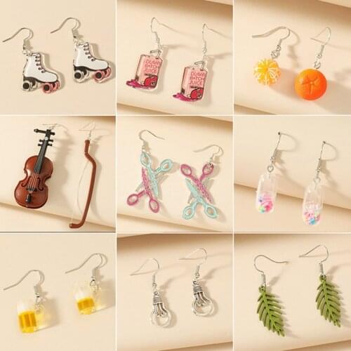 Fun Earrings Acrylic Earrings Leaf Orange Violin Pendant Earring Fruit Pendant Earrings for Women Child Gift Ornaments Jewelry