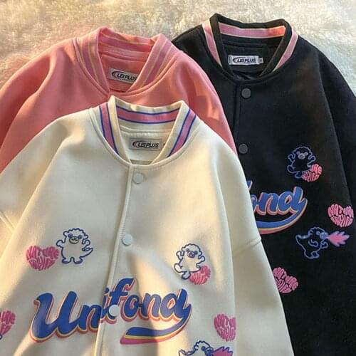 Sweet letters printed baseball uniform punk women jacket autumn Korean vintage casual loose streetwear Harajuku kawaii outerwear