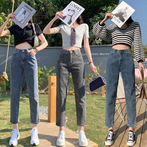 Real shot new fashion versatile slim Korean slim Capris straight tube high waist slim casual Leggings womens fashion