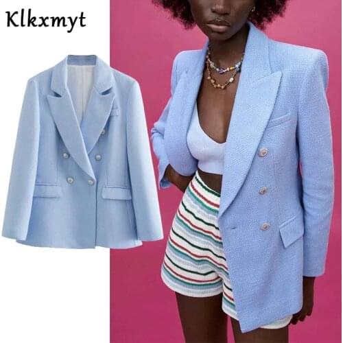 Klkxmyt Za Blazer Women Jacket 2021 Autumn Fashion Office Casual Blazer Coat Vintage Long Sleeve Female Outerwear Chic Tops