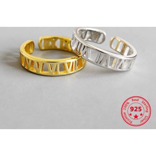 925 Sterling Silver Korean Version Concise Chic Rings Adjustable Designs Hollow Roman Numerals Rings Gifts For Women