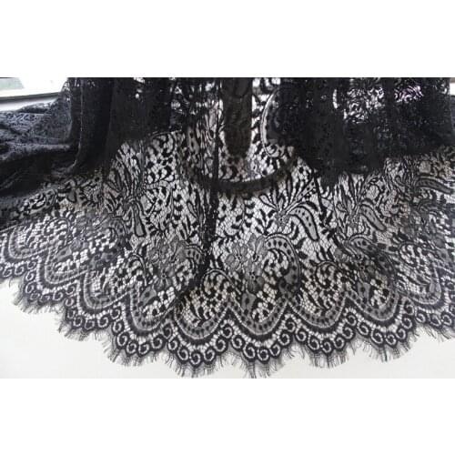 3 meter(3meters/piece) 150cm 59" width black eyelash mesh full of pieces of embroidery tapes lace trim fabric ML25L3