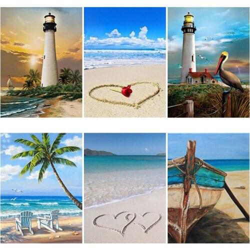 DIY 5D Diamond Painting Sea View Diamond Art Embroidery Lighthouse Cross Stitch Full Round/Square Drill Resin Home Decor Gift